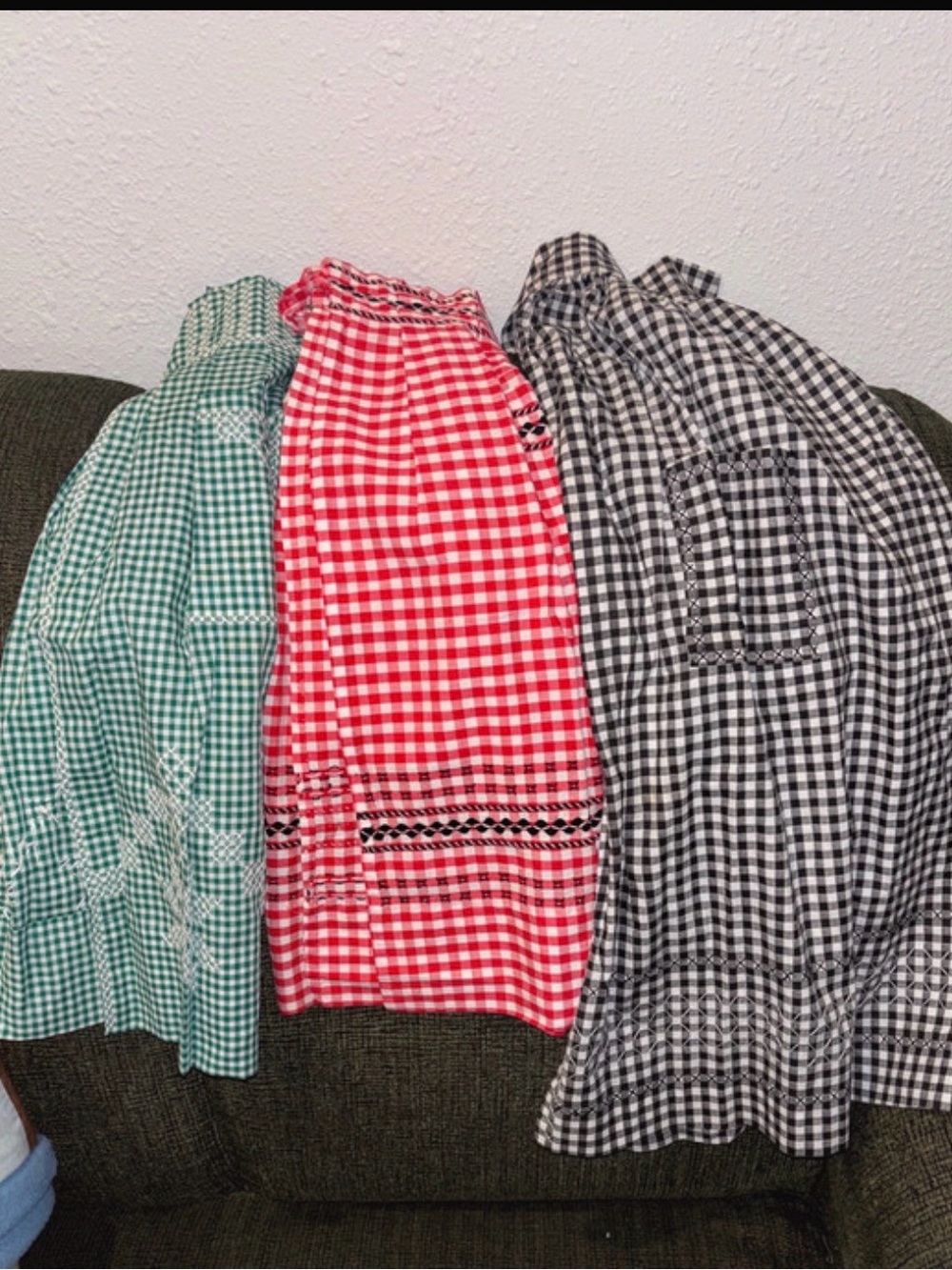 Gorgeous handcrafted vintage checkered aprons lot of 3